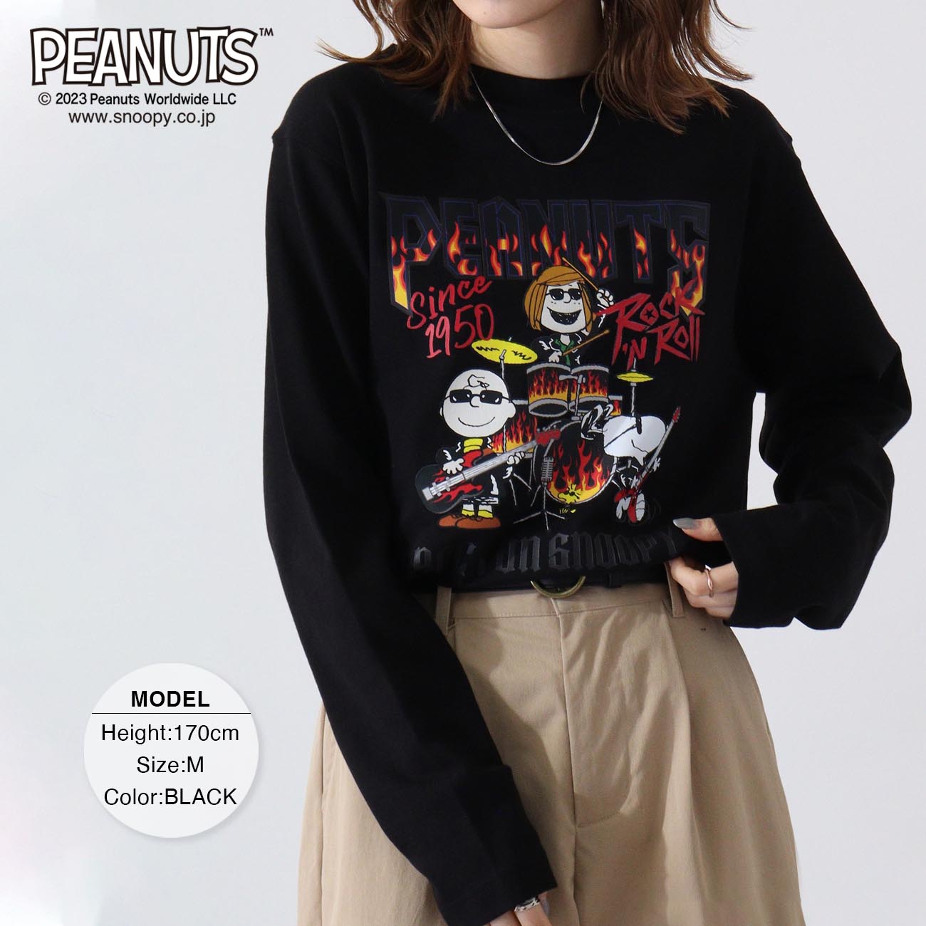 スヌーピー ピーナッツ 長袖 ロックオンスヌーピー Tシャツ 春夏秋 バンド snoopy spc-rb-002