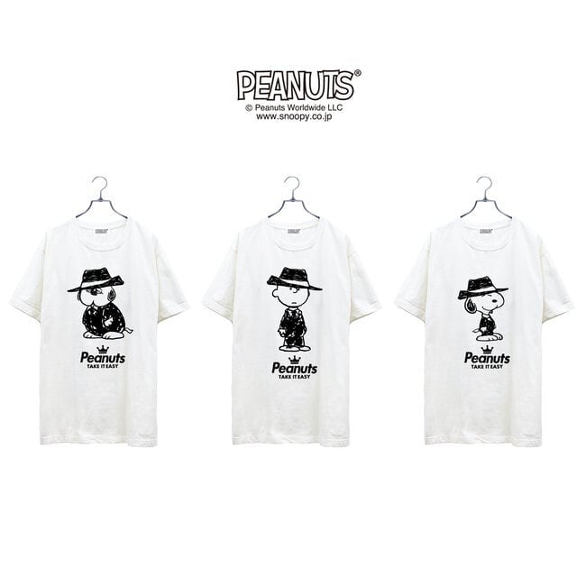 チャーリー ブラウン 黒服 スーツ 半袖 Tシャツ 当店 限定 デザイン スヌーピー SNOOPY ピーナッツ カジュアル アメカジ プリント S M L LL 3L 4L spc-mib_01
