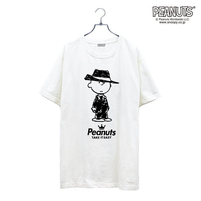 チャーリー ブラウン 黒服 スーツ 半袖 Tシャツ 当店 限定 デザイン スヌーピー SNOOPY ピーナッツ カジュアル アメカジ プリント S M L LL 3L 4L spc-mib_01