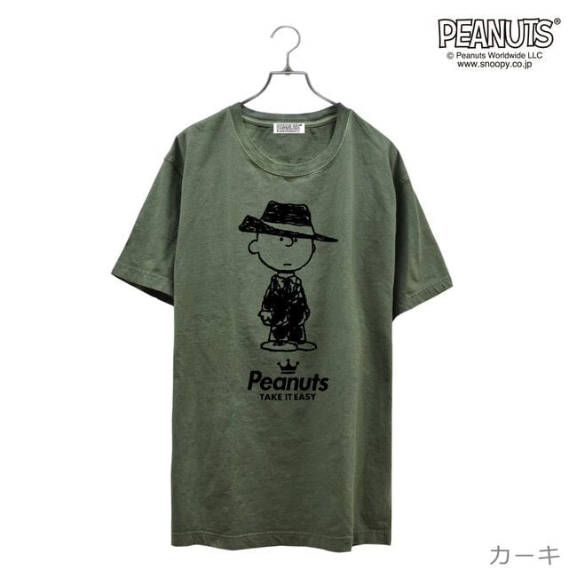チャーリー ブラウン 黒服 スーツ 半袖 Tシャツ 当店 限定 デザイン スヌーピー SNOOPY ピーナッツ カジュアル アメカジ プリント S M L LL 3L 4L spc-mib_01