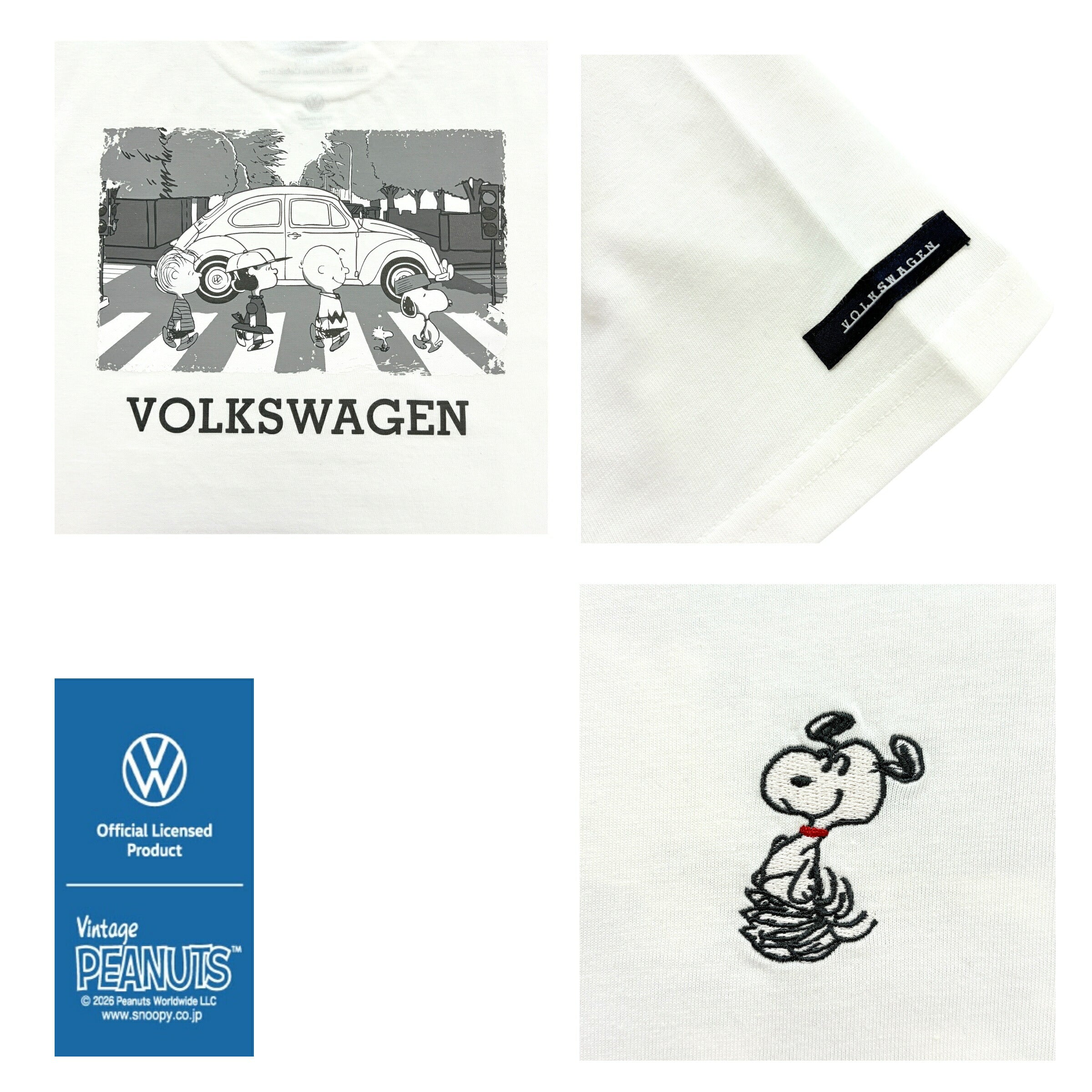 スヌーピー フォルクスワーゲン 半袖 バックプリント Tシャツ ビートルと横断歩道柄 春 夏 プリント 刺繍 シャツ PEANUTS SNOOPY svw1152-160
