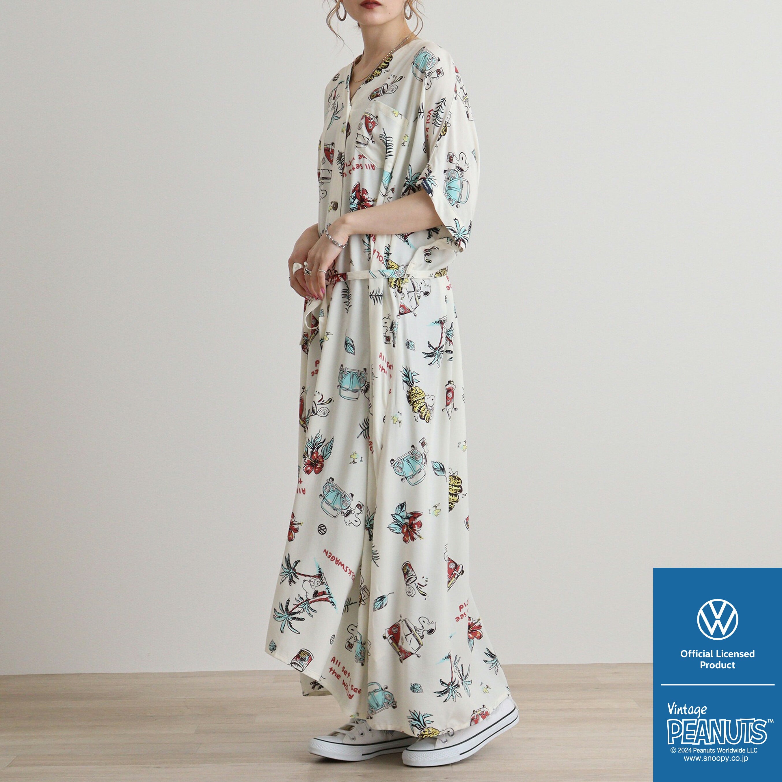 スヌーピー ピーナッツ コラボ フォルクス ワーゲン アロハ ワンピース 半袖 プリント SNOOPY PEANUTS svw2742-273