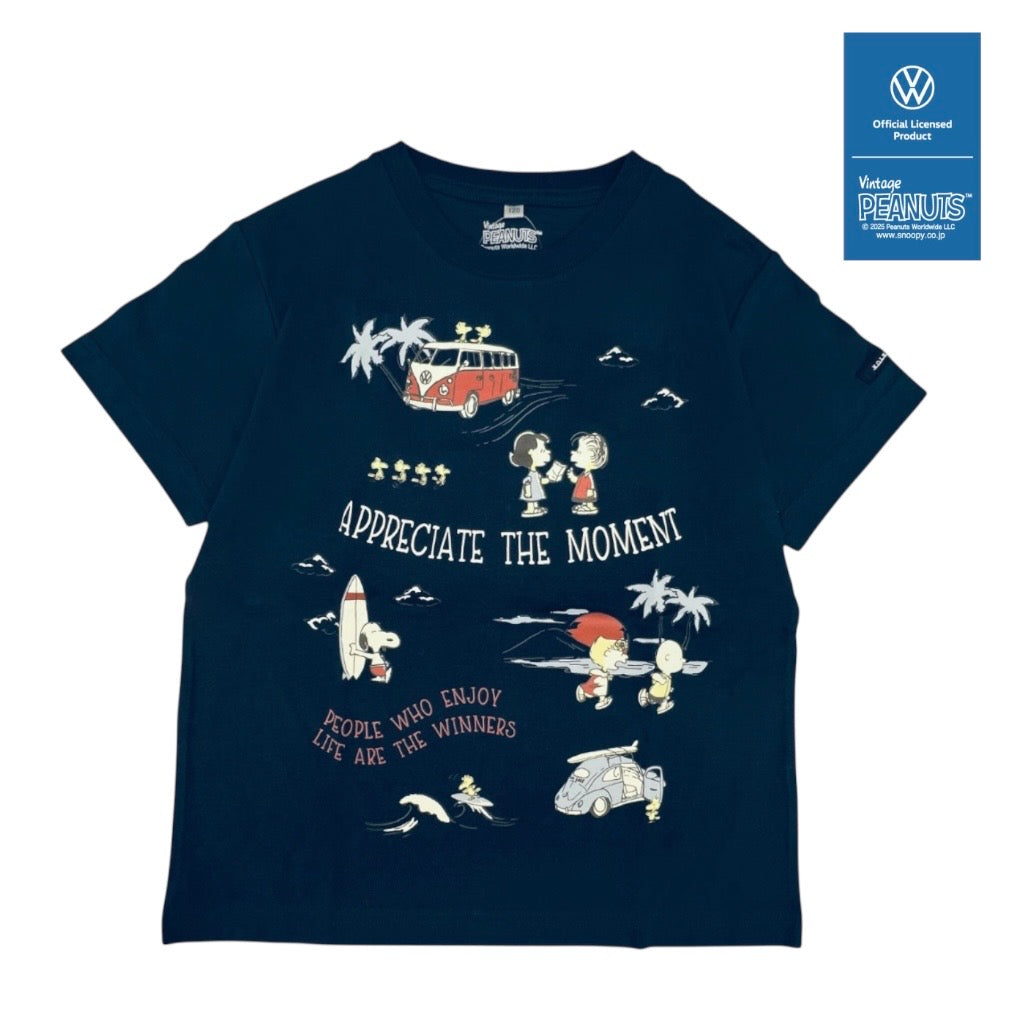 スヌーピー ピーナッツ フォルクス ワーゲン サーフ柄 ランダム プリント キッズ 天竺 半袖 Tシャツ SNOOPY PEANUTS VOLKSWAGEN svw6152-159