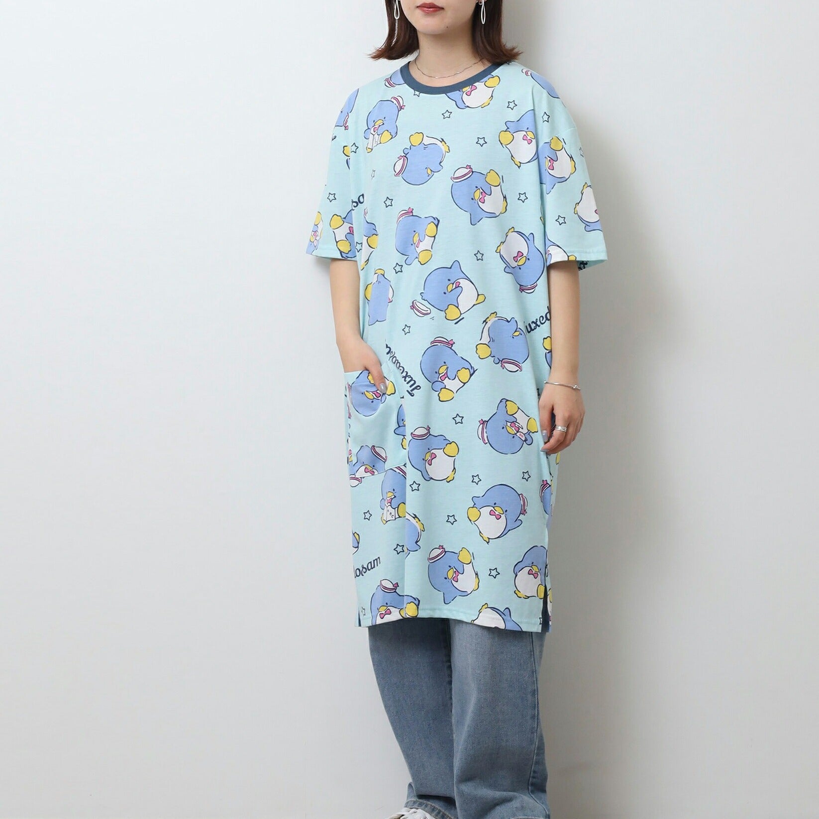 タキシードサム Tシャツ ワンピース 半袖 総柄 部屋着 ルームウェア サンリオ キャラクターズ レディース tx1752-257