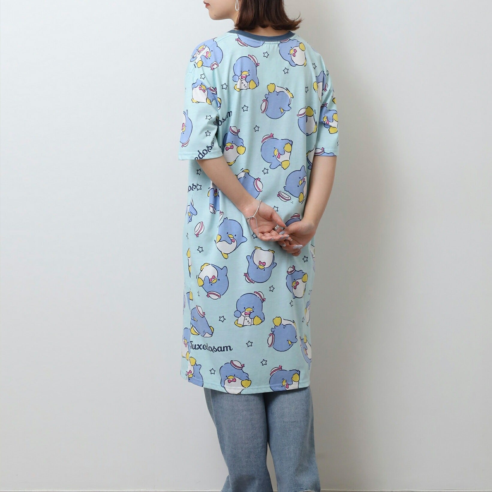 タキシードサム Tシャツ ワンピース 半袖 総柄 部屋着 ルームウェア サンリオ キャラクターズ レディース tx1752-257