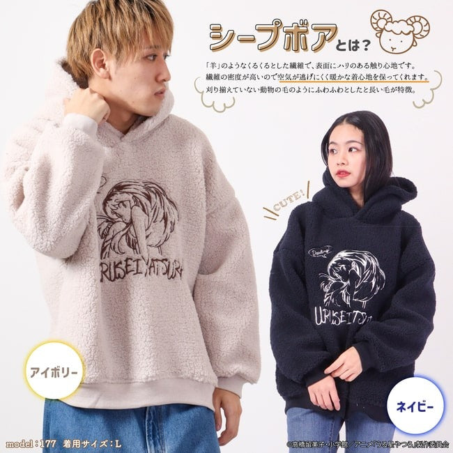 うる星やつら  ラムちゃん 小学館 パーカー ボア フリース 長袖 刺繍 線画 アニメ 漫画 M L uy1324-726